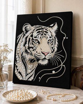 Перлинна алмазна мозаїка ColorArt &laquo;Білий тигр у перлах&raquo; 40&times;50 см &mdash; купити в інтернет-магазині Story Syndicate