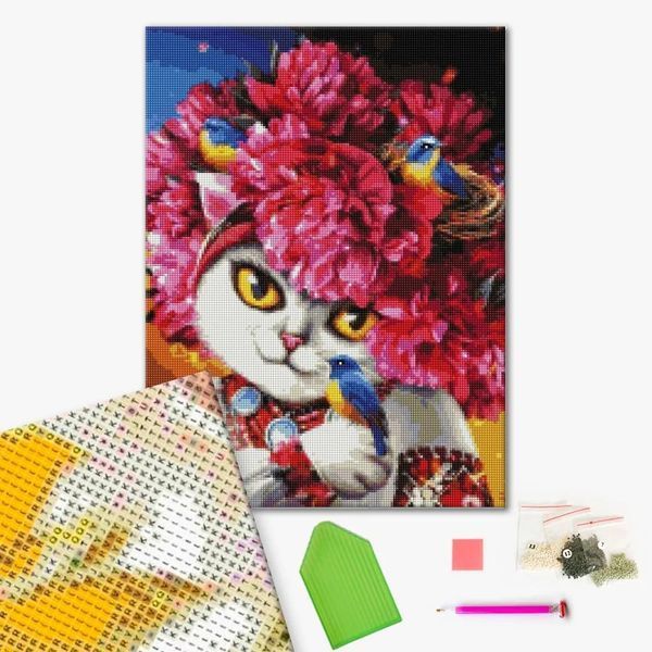 Фото товара Алмазная мозаика "Цветущая кошечка Марианна Пащук" 40*50 см 43784